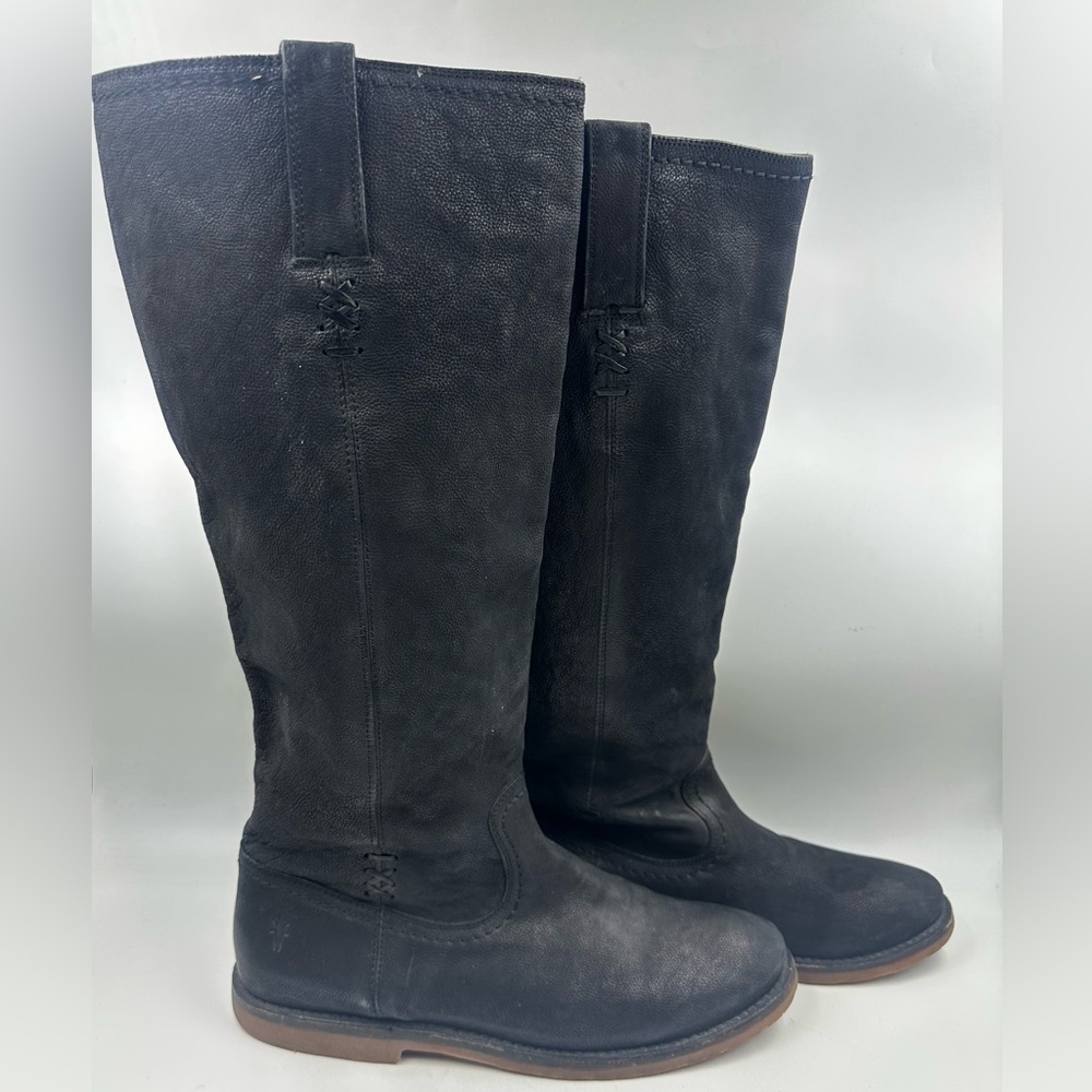 Frye Women’s Boots Paige Trapunto Tall Pebble Leather Riding Boots Blk Sz 9B